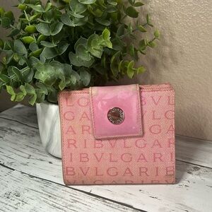 PROJECT !!! BVLGARI Bulgari Pink Logo Canvas Leather Wallet Clutch